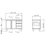 TOPLINE Arbeitsschrank 600 / 2 Schiebetüren & 3 Schubladen rechts B:2000 - Gastro-Bedarf24 GmbH