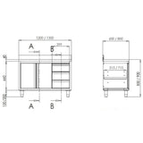 TOPLINE Arbeitsschrank 700 / 2 Schiebetüren, 3 Schubladen rechts & Aufkantung B:1500 - Gastro-Bedarf24 GmbH