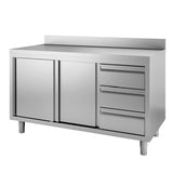 TOPLINE Arbeitsschrank 700 / 2 Schiebetüren, 3 Schubladen rechts & Aufkantung B:1800