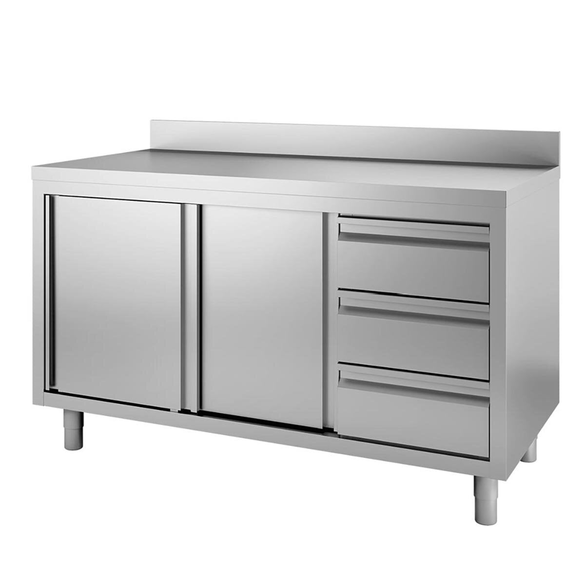 TOPLINE Arbeitsschrank 700 / 2 Schiebetüren, 3 Schubladen rechts & Aufkantung B:2000