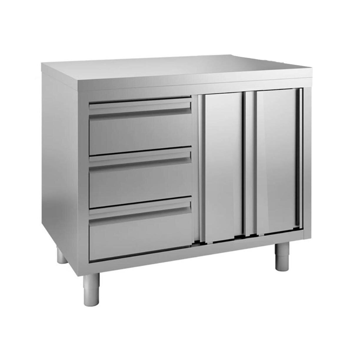 TOPLINE Arbeitsschrank 700 / Flügeltüren & 3 Schubladen links B:1200