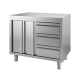 TOPLINE Arbeitsschrank / Flügeltüren & 3 Schubladen rechts , 1300 x 700 mm - Gastro-Bedarf24 GmbH