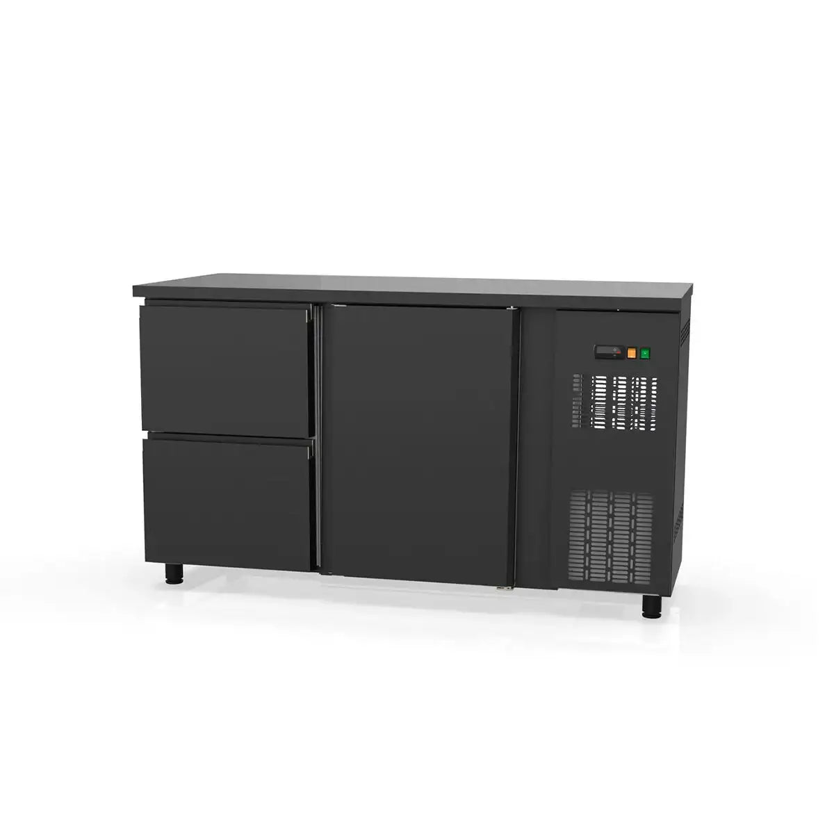 TOPLINE Bar Refrigerator Table Black / 1 Door & 2 Drawers, 1485 x 530 mm