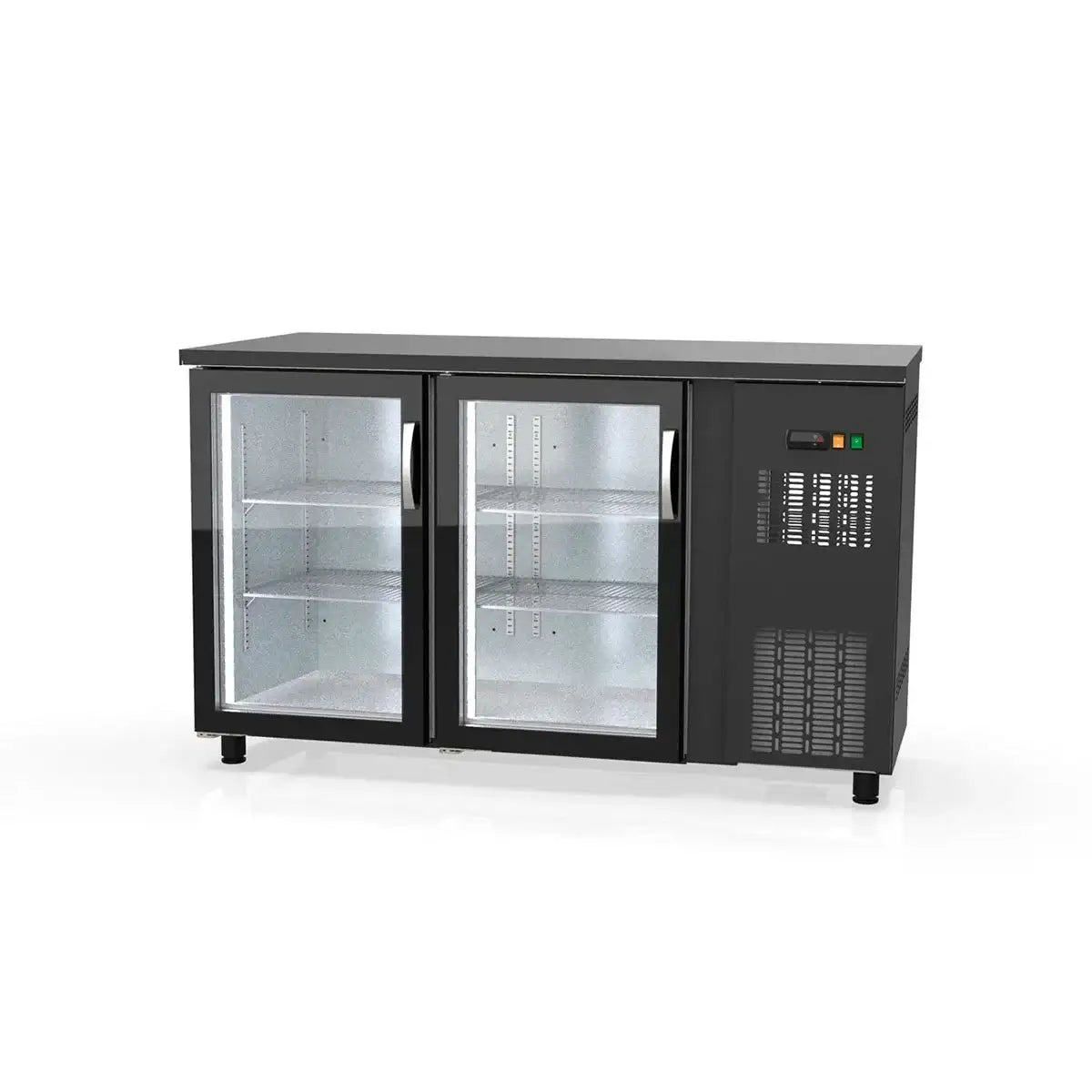 TOPLINE Black Bar Cooler Table / 2 Glass Doors, 1485 x 530 mm