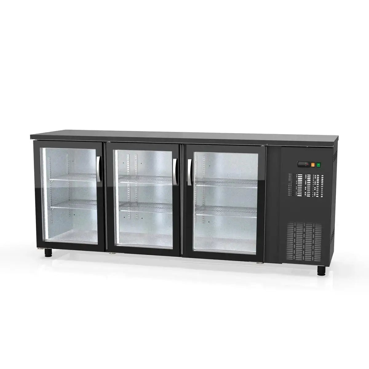 TOPLINE Black Bar Cooler Table / 3 Glass Doors, 2025 x 530 mm