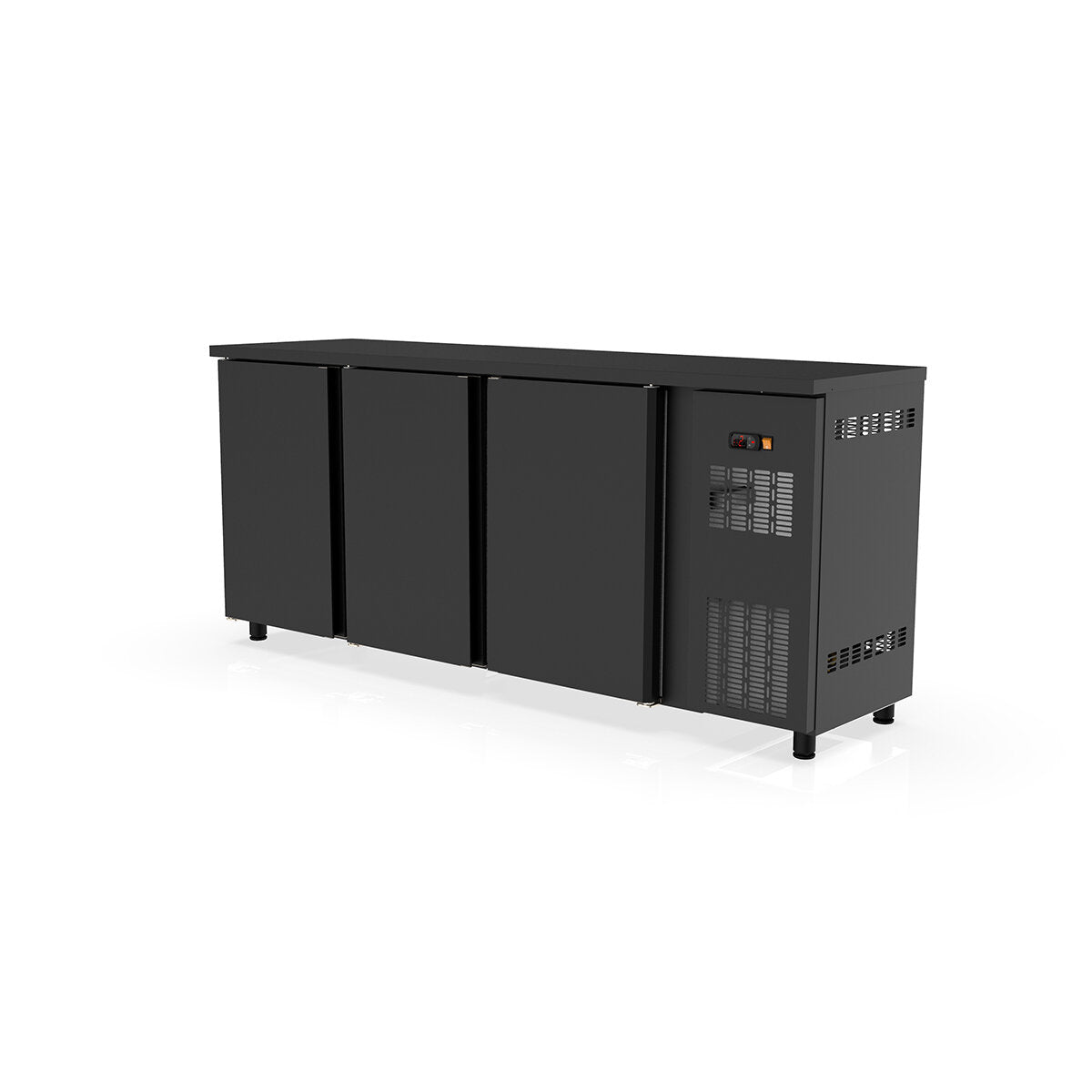 TOPLINE Barkühltisch schwarz / 3 Türen, 2025 x 530 mm