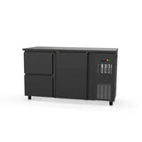 TOPLINE Barkühltisch schwarz / 1 Tür & 2 Schubladen, 1485 x 530 mm - Gastro-Bedarf24 GmbH