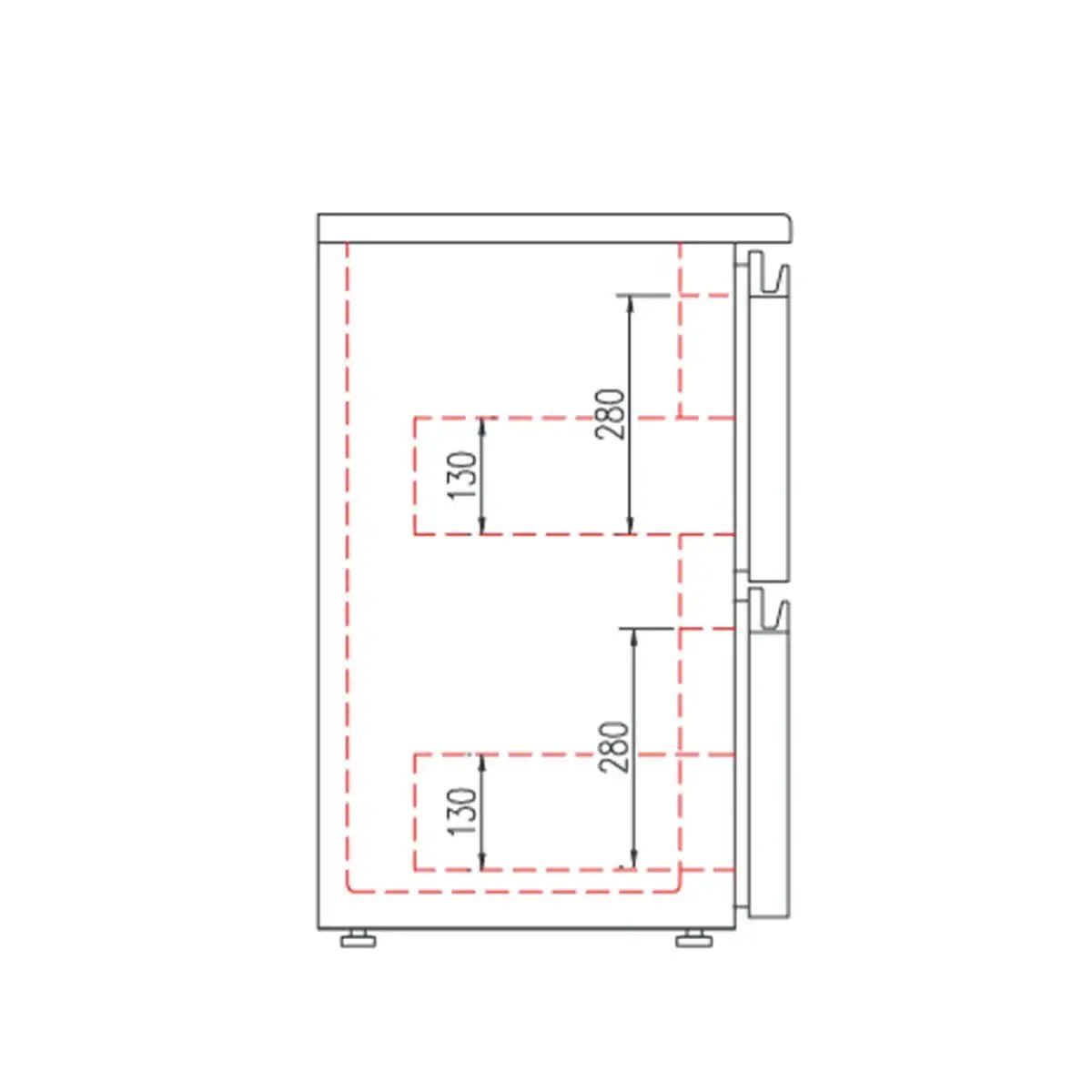 TOPLINE Barkühltisch schwarz / 1 Tür & 4 Schubladen, 2025 x 530 mm - Gastro-Bedarf24 GmbH