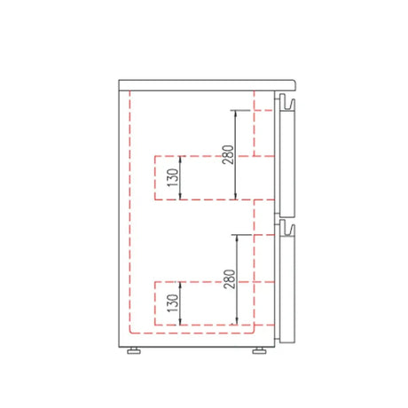 TOPLINE Barkühltisch schwarz / 2 Türen & 2 Schubladen, 2025 x 530 mm - Gastro-Bedarf24 GmbH