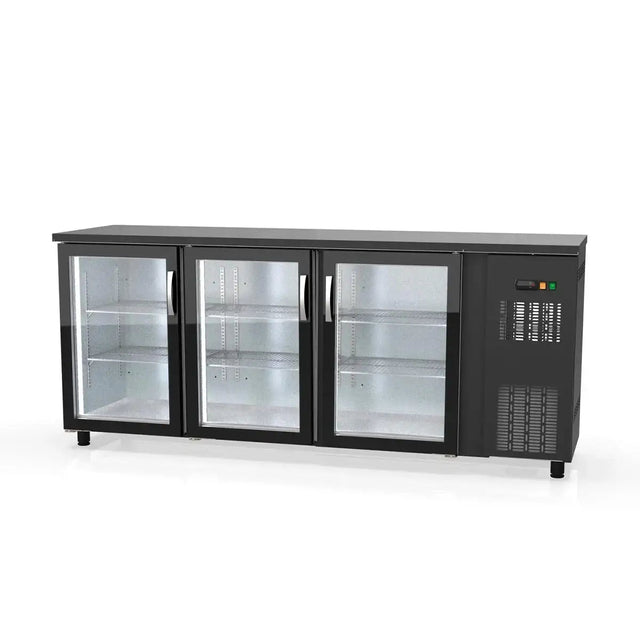 TOPLINE Barkühltisch schwarz / 3 Glastüren, 2025 x 530 mm - Gastro-Bedarf24 GmbH