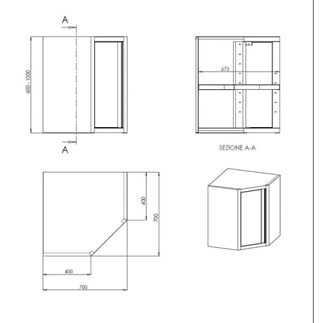 TOPLINE Eckwandhängeschrank 700 / Flügeltür B:700 - Gastro-Bedarf24 GmbH