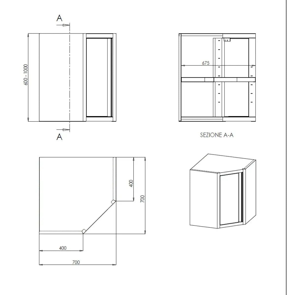 TOPLINE Corner Wall Cabinet 700 / Hinged Door W:700
