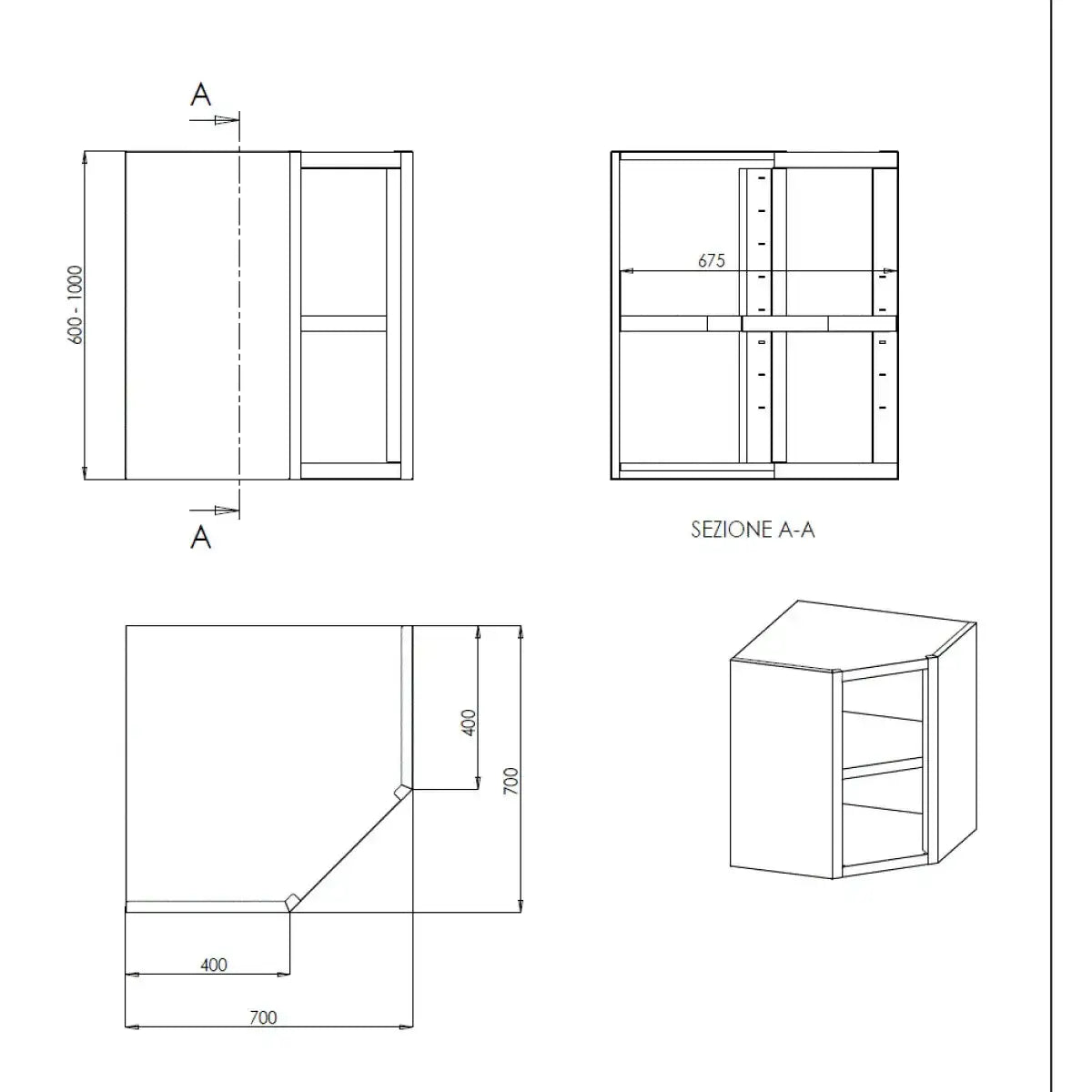 TOPLINE Corner Wall Cabinet 700 / Open W:700