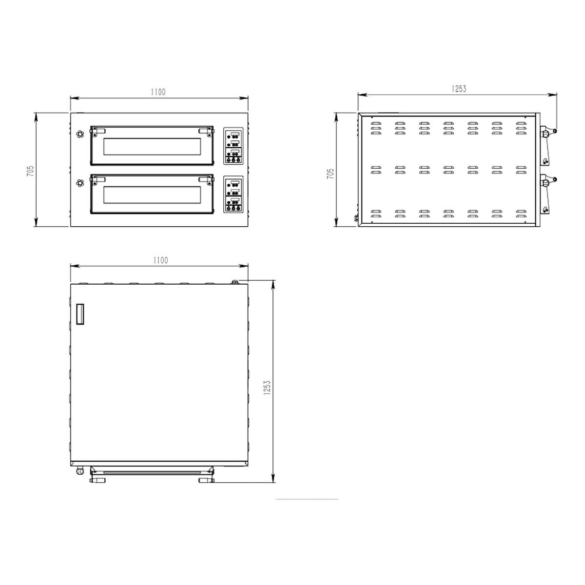 TOPLINE Elektro Pizzaofen 6+6 x 34 cm (tiefe Version), digitales Thermostat, 1100 x 1185 mm