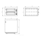 TOPLINE Elektro Pizzaofen 6+6 x 34 cm (tiefe Version), digitales Thermostat, 1100 x 1185 mm