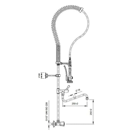 TOPLINE Geschirrwaschbrause mit Schwenkauslauf & 2 Mischventilen Wandmontage - Zweiloch - Gastro-Bedarf24 GmbH