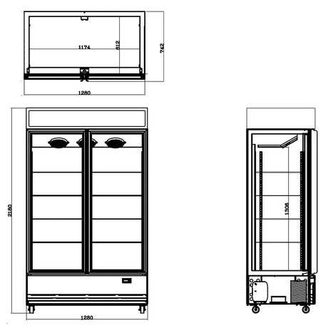 TOPLINE Getränkekühlschrank 1040 Liter mit Leuchtaufsatz "schwarz" - Gastro-Bedarf24 GmbH