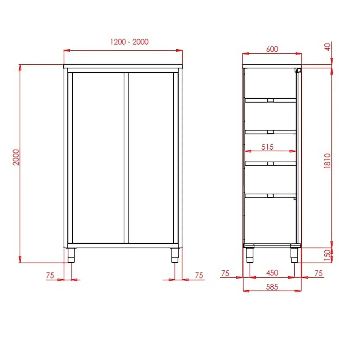 TOPLINE Hochschrank / 2 Schiebetüren , 1800 x 600 mm - Gastro-Bedarf24 GmbH