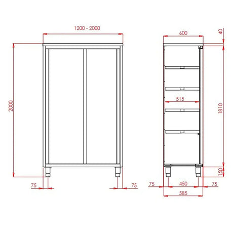 TOPLINE Hochschrank / 2 Schiebetüren , 2000 x 600 mm - Gastro-Bedarf24 GmbH