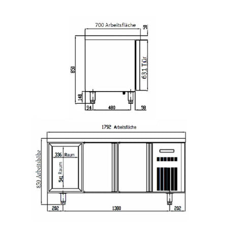 TOPLINE Kühltisch / 3-fach GN1/1 mit 4 Schubladen / 1 Tür, 1795 x 700 mm - Gastro-Bedarf24 GmbH