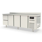 TOPLINE Kühltisch / 4-fach GN1/1 mit 2 Schubladen / 3 Türen & Aufkantung, 2245 x 700 mm - Gastro-Bedarf24 GmbH