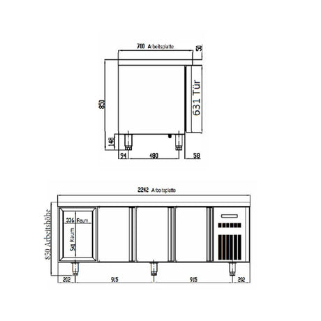 TOPLINE Kühltisch / 4-fach GN1/1 mit 4 Schubladen / 2 Türen, 2245 x 700 mm - Gastro-Bedarf24 GmbH