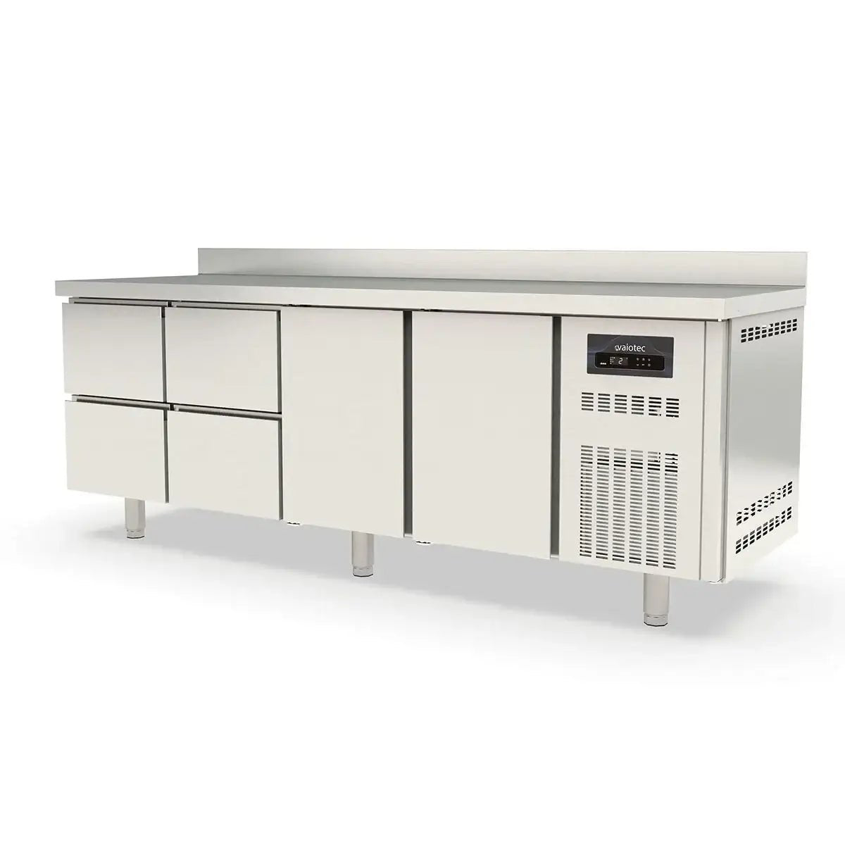 TOPLINE Kühltisch / 4-fach GN1/1 mit 4 Schubladen / 2 Türen & Aufkantung, 2245 x 700 mm - Gastro-Bedarf24 GmbH