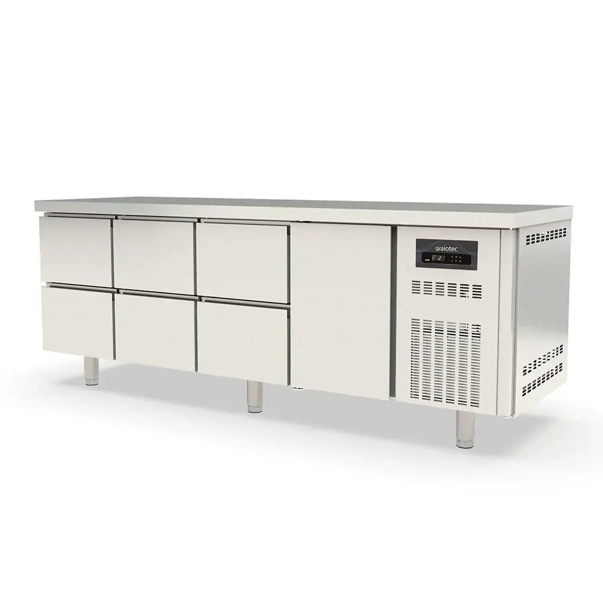TOPLINE Kühltisch / 4-fach GN1/1 mit 6 Schubladen / 1 Tür, 2245 x 700 mm - Gastro-Bedarf24 GmbH