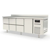 TOPLINE Kühltisch / 4-fach GN1/1 mit 6 Schubladen / 1 Tür & Aufkantung, 2245 x 700 mm - Gastro-Bedarf24 GmbH