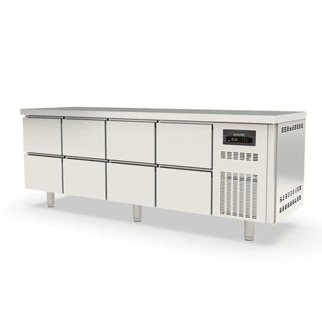 TOPLINE Kühltisch / 4-fach GN1/1 mit 8 Schubladen, 2245 x 700 mm - Gastro-Bedarf24 GmbH