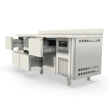 TOPLINE Kühltisch / 4-fach GN1/1 mit 8 Schubladen & Aufkantung, 2245 x 700 mm - Gastro-Bedarf24 GmbH