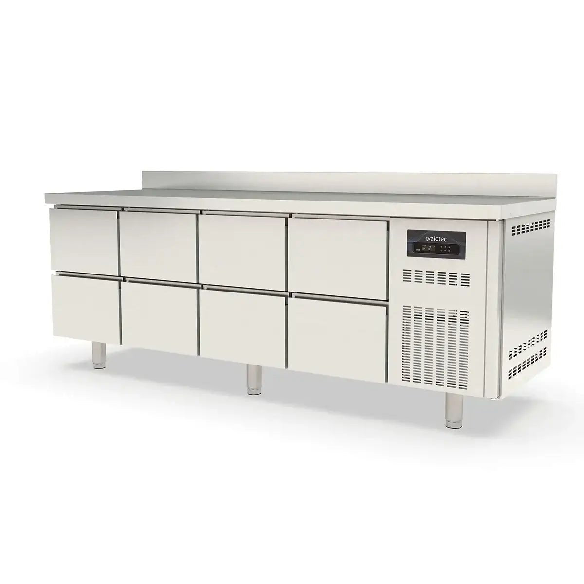 TOPLINE Kühltisch / 4-fach GN1/1 mit 8 Schubladen & Aufkantung, 2245 x 700 mm - Gastro-Bedarf24 GmbH