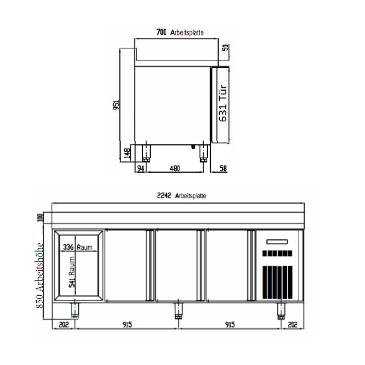 TOPLINE Kühltisch 700 / 4-fach GN1/1 mit 8 Schubladen & Aufkantung