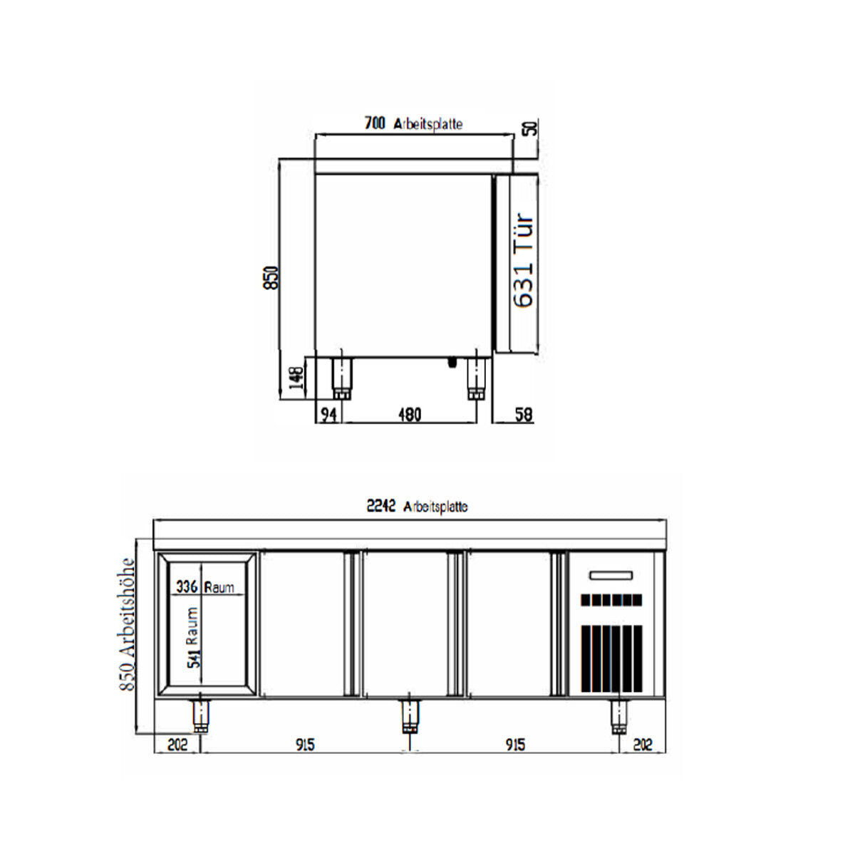 TOPLINE Kühltisch 700 / 4-fach GN1/1 mit 8 Schubladen