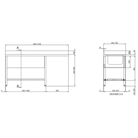 TOPLINE Spülcenter / 2 Becken links , 1800 x 700 mm - Gastro-Bedarf24 GmbH