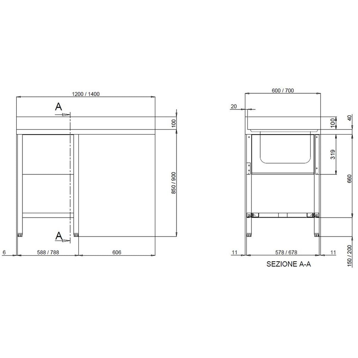 TOPLINE Spülcenter / 1 Becken links , 1400 x 700 mm