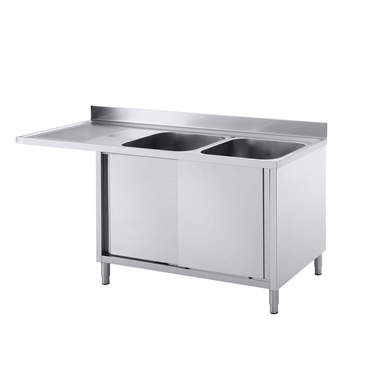 TOPLINE Spülcenter / 2 Becken rechts mit Schiebetüren , 1600 x 700 mm