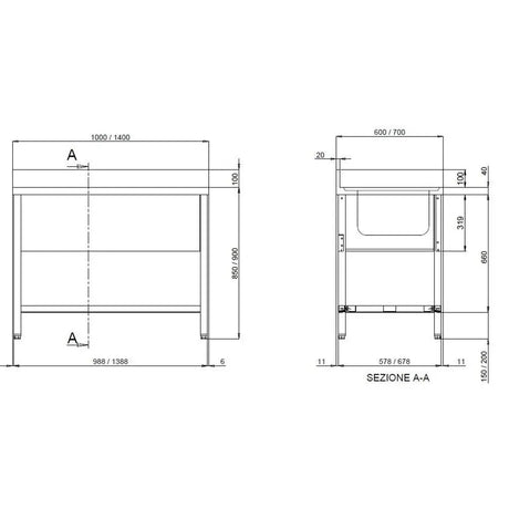 TOPLINE Spültisch / 1 Becken links + Abtropffläche , 1400 x 700 mm - Gastro-Bedarf24 GmbH