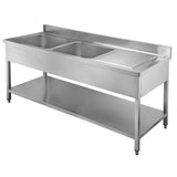 TOPLINE Spültisch / 2 Becken links + Abtropffläche , 2000 x 700 mm - Gastro-Bedarf24 GmbH