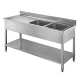 TOPLINE Spültisch / 2 Becken rechts + Abtropffläche , 1400 x 700 mm - Gastro-Bedarf24 GmbH
