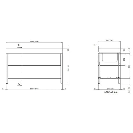 TOPLINE Spültisch / 2 Becken rechts + Abtropffläche , 1800 x 700 mm - Gastro-Bedarf24 GmbH