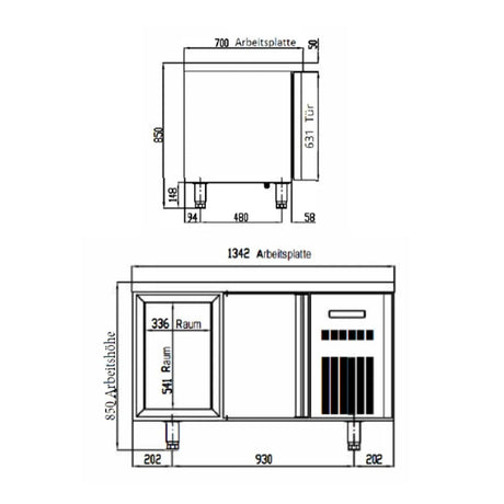 TOPLINE Tiefkühltisch / 2-fach GN1/1 mit 2 Schubladen / 1 Tür, 1345 x 700 mm - Gastro-Bedarf24 GmbH