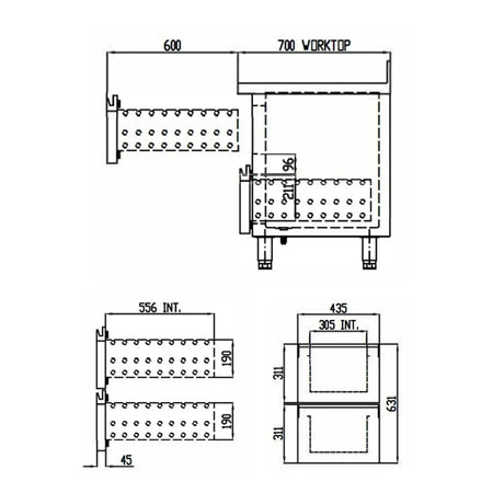 TOPLINE Tiefkühltisch / 2-fach GN1/1 mit 4 Schubladen, 1345 x 700 mm - Gastro-Bedarf24 GmbH