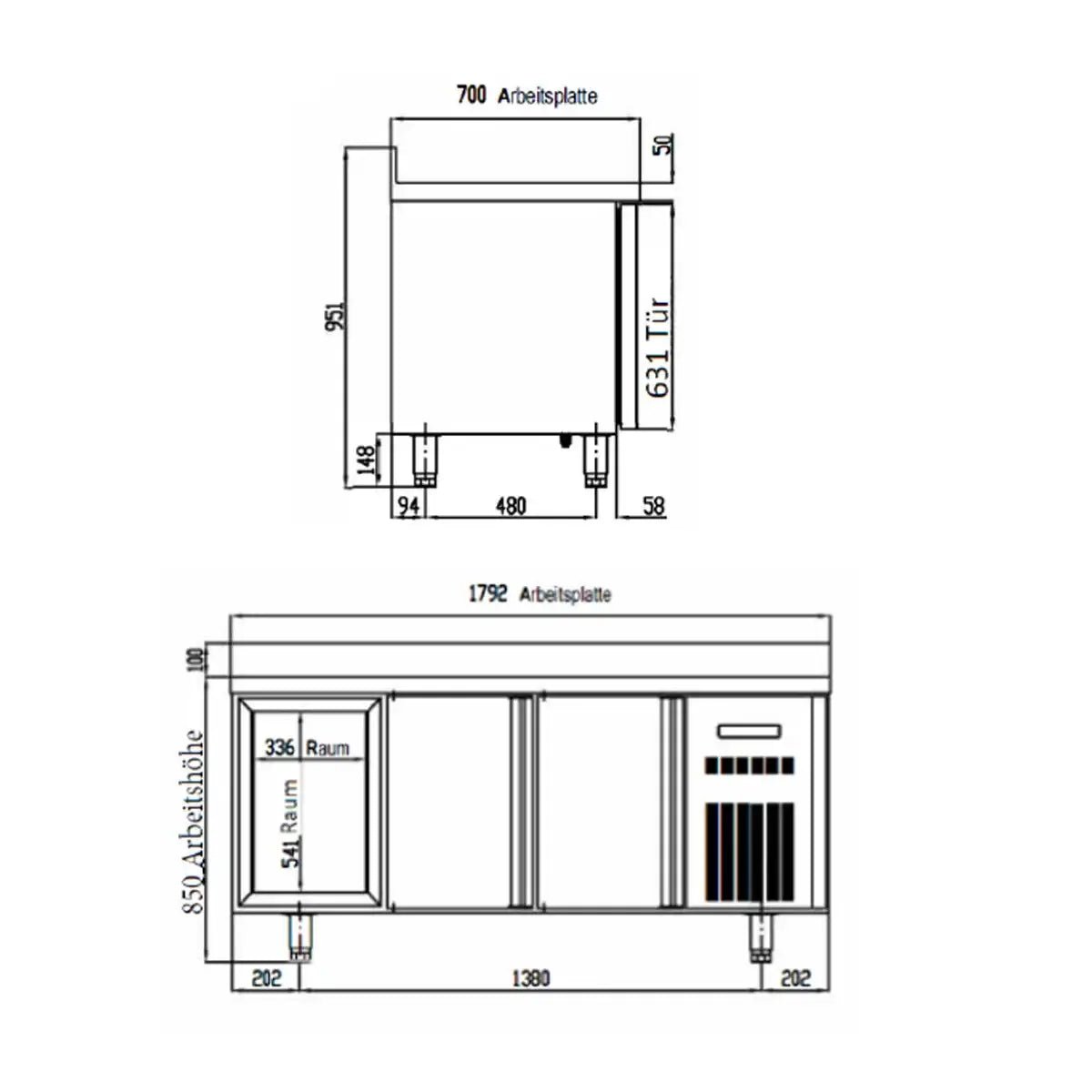 TOPLINE Tiefkühltisch / 3-fach GN1/1 mit 4 Schubladen / 1 Tür & Aufkantung, 1795 x 700 mm - Gastro-Bedarf24 GmbH