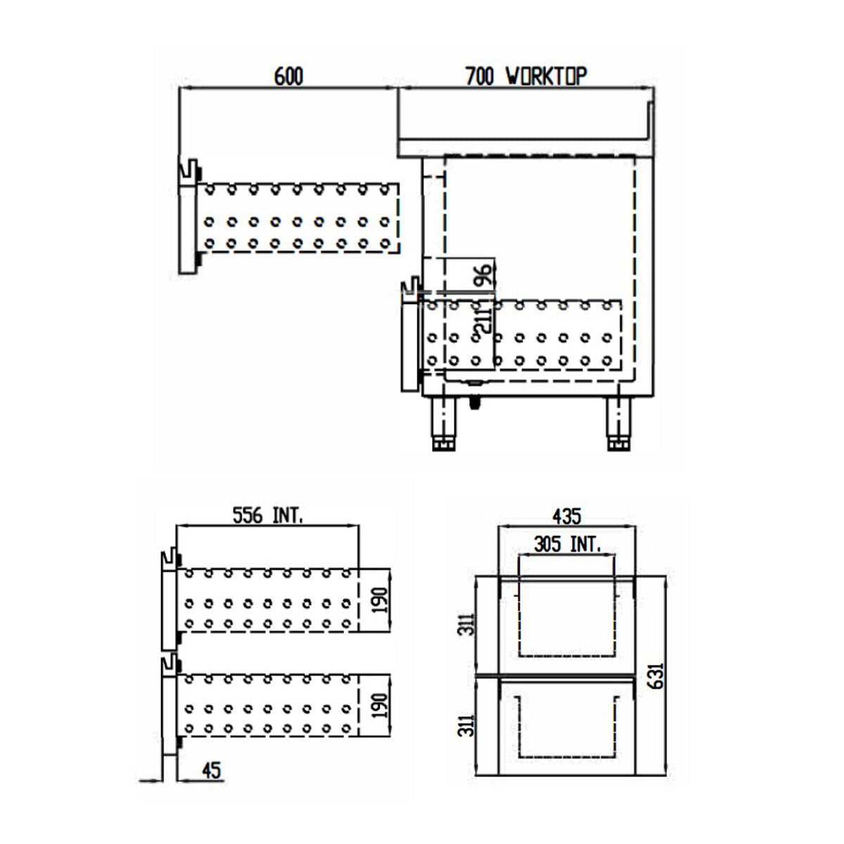 TOPLINE Tiefkühltisch 700 / 3-fach GN1/1 mit 2 Schubladen / 2 Türen & Aufkantung