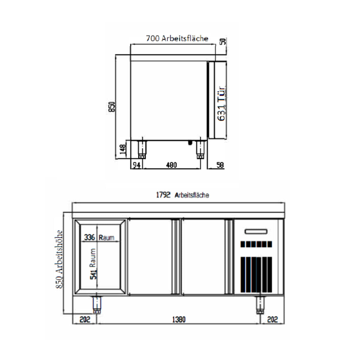 TOPLINE Tiefkühltisch 700 / 3-fach GN1/1 mit 2 Schubladen / 2 Türen