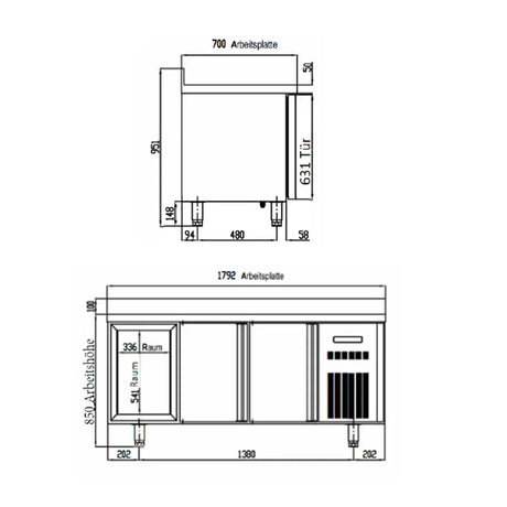 TOPLINE Tiefkühltisch 700 / 3-fach GN1/1 mit 2 Schubladen / 2 Türen & Aufkantung - Gastro-Bedarf24 GmbH