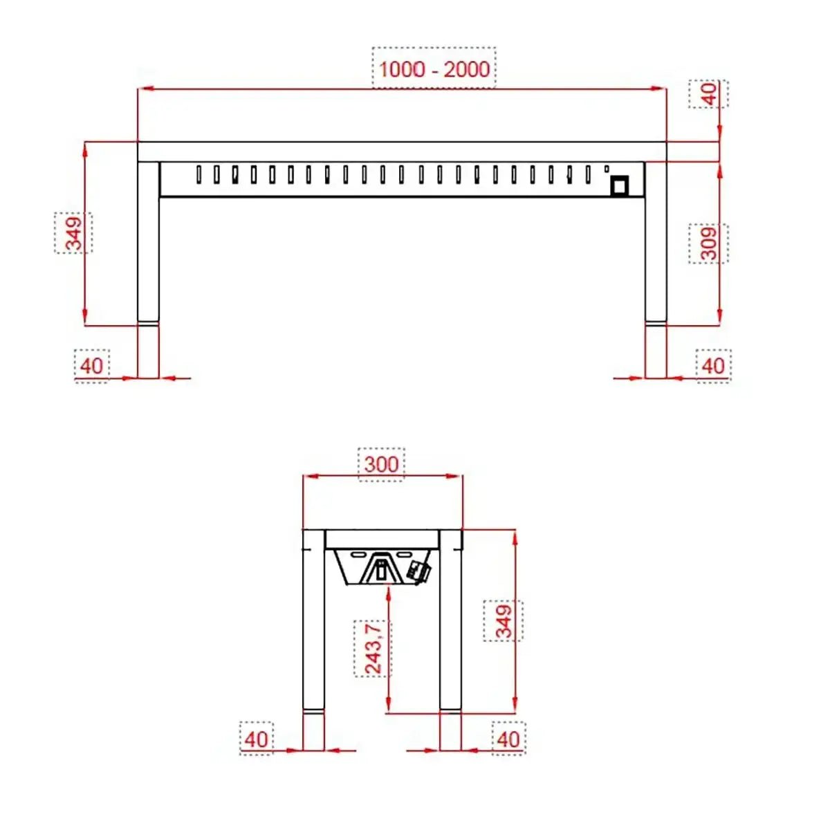 TOPLINE Wärmebrücke / 1 Etage , 1200 x 300 mm - Gastro-Bedarf24 GmbH