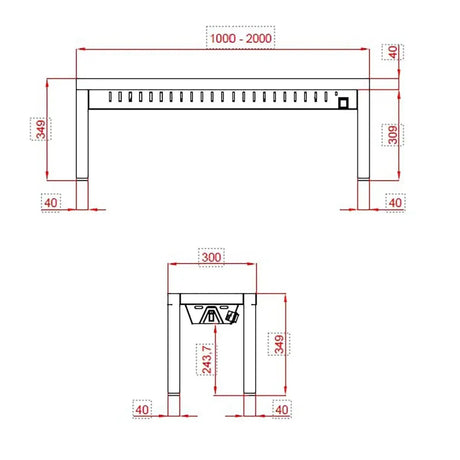 TOPLINE Wärmebrücke / 1 Etage , 1600 x 300 mm - Gastro-Bedarf24 GmbH