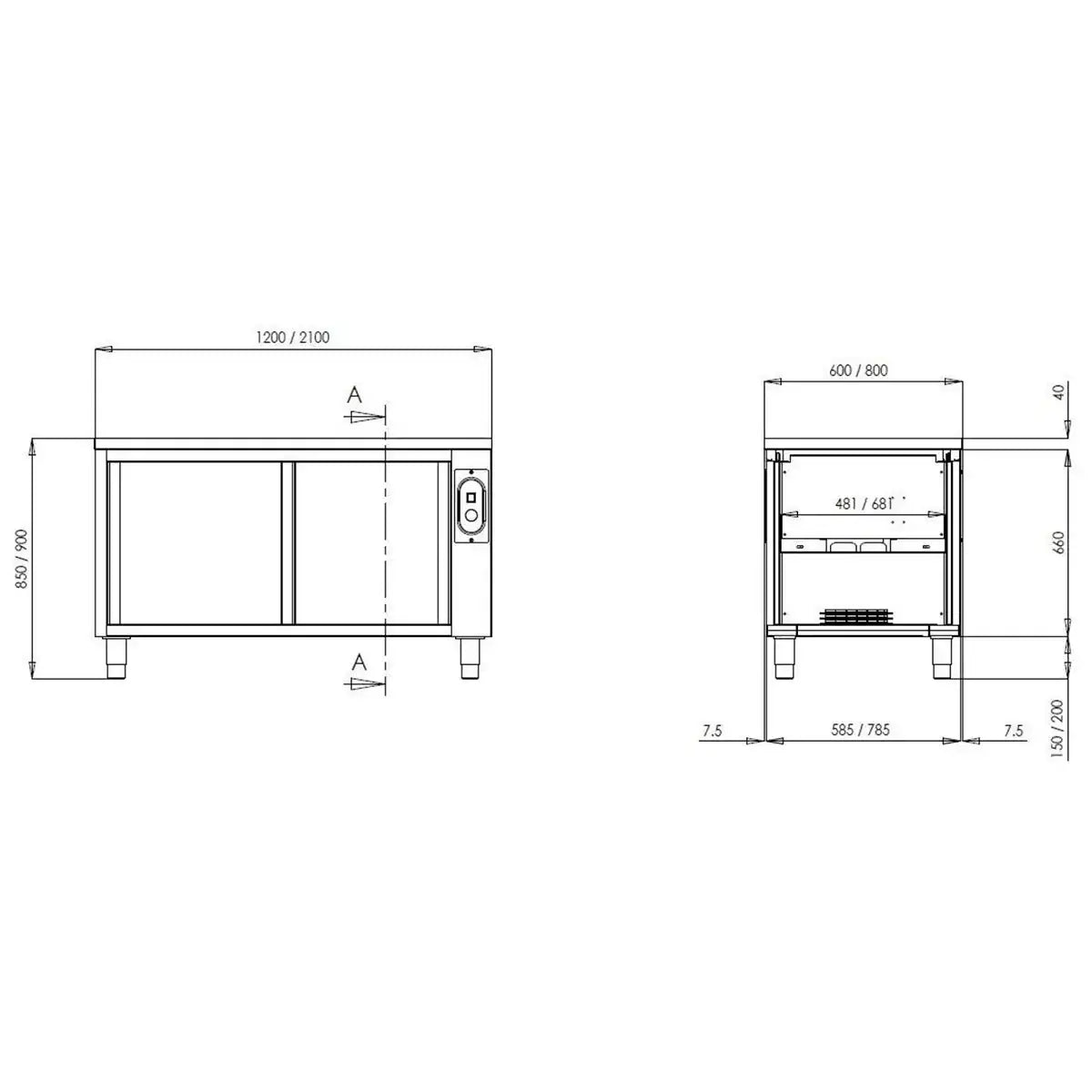 TOPLINE Warming Cabinet / 2 Sliding Doors, 1800 x 600 mm